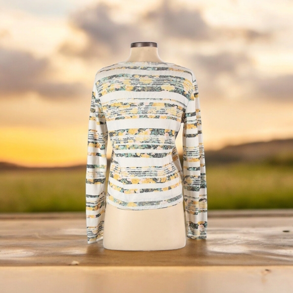 Moth by Anthropology Floral Striped Zip Up Knit Cardigan Sweater, Size S - Picture 2 of 4